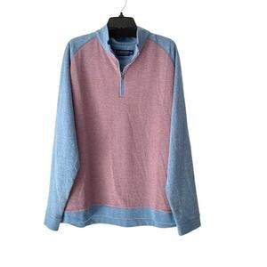 Fish Hippie 1/4 Quarter Zip Pullover Shirt Blue Pink Stripe Mens size XXL